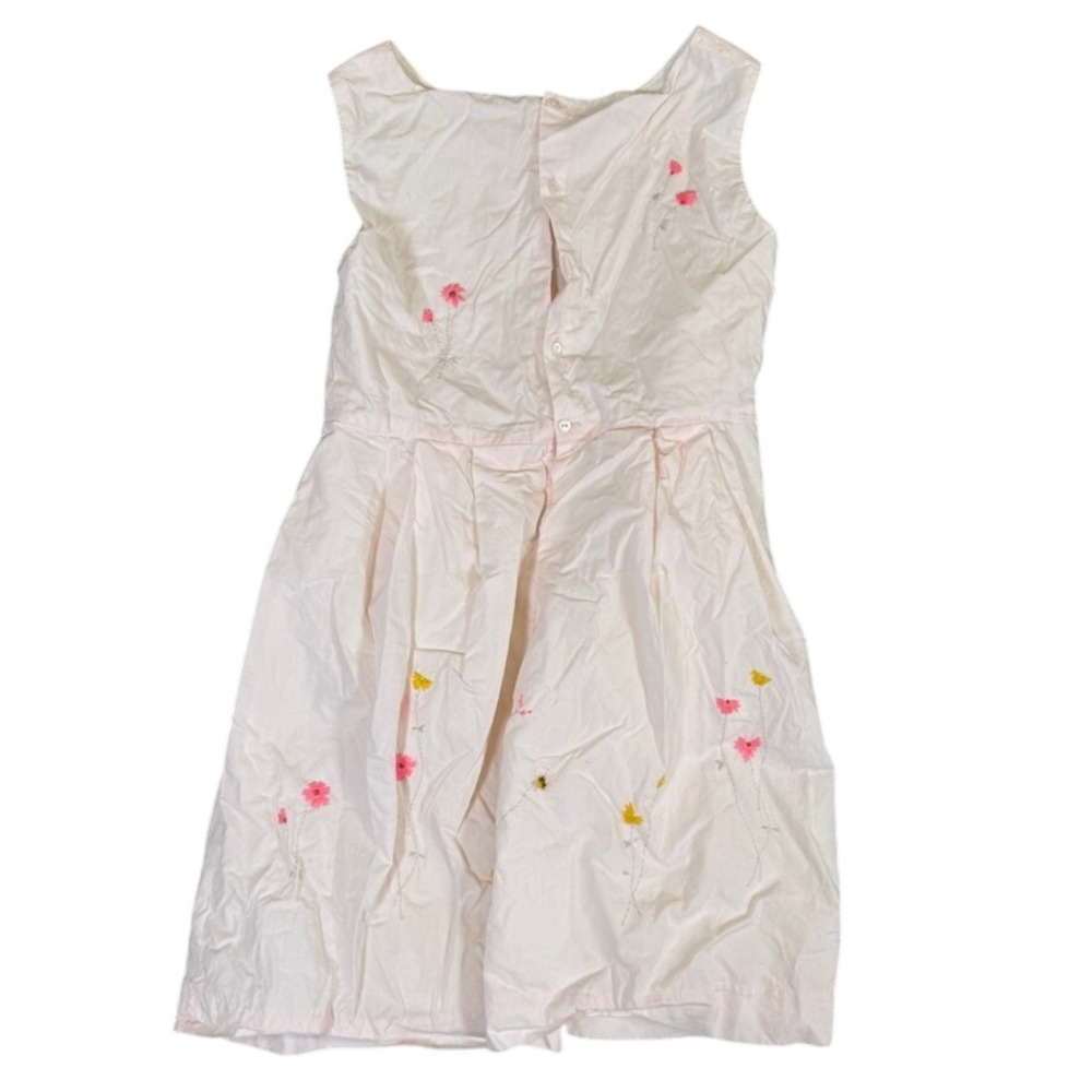 Bonpoint Girls Pale Pink Sleeveless Floral Embroidered Pleated Cotton Dress 10
